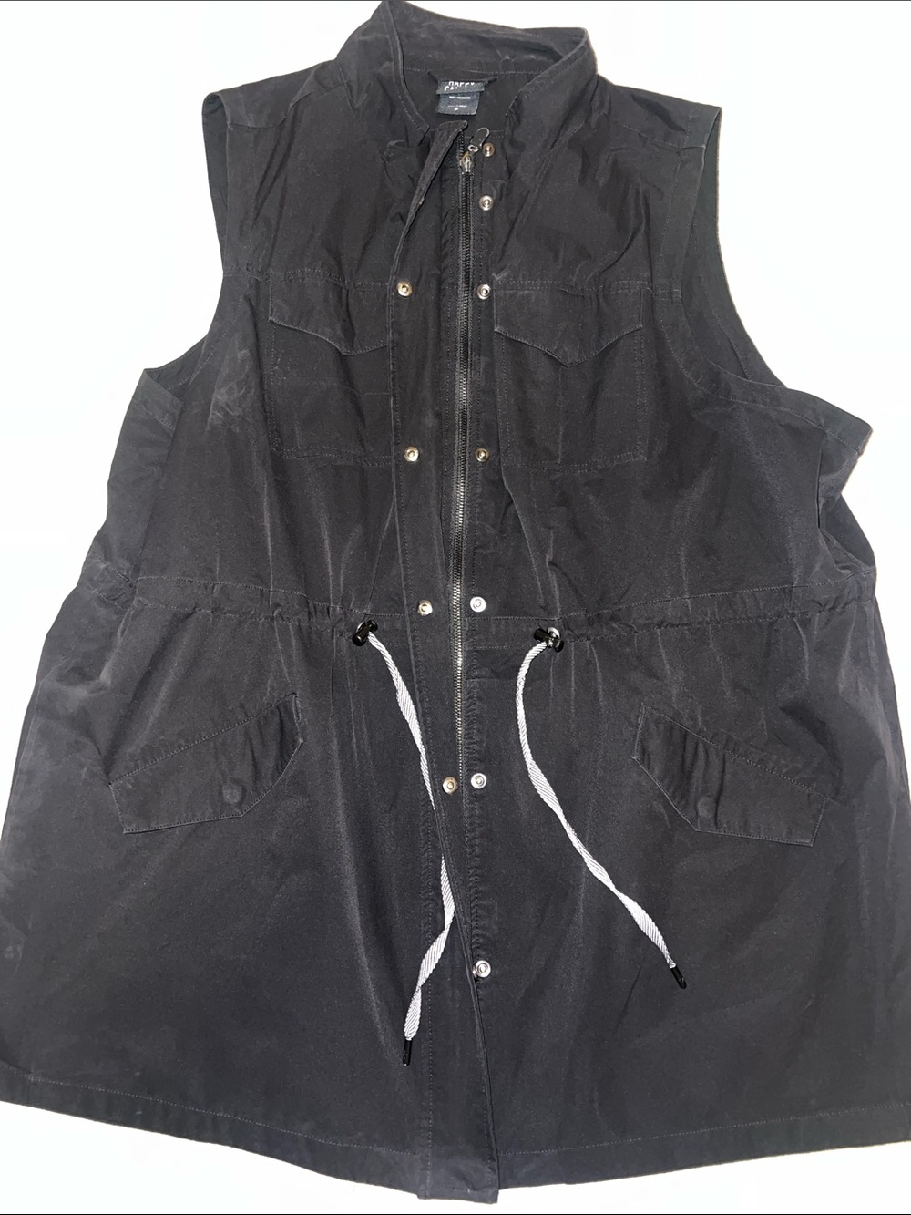 Black Sleeveless Utility Anorak Vest with Drawstring